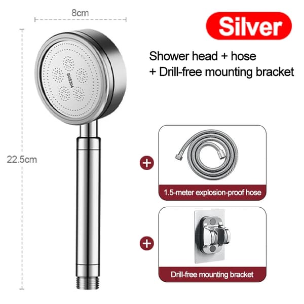 Duschhuvud, 304 rostfritt stål, högtrycksdesign,Silver B Set