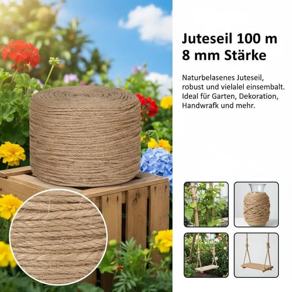 Jutesejl, 100m længde, 8mm tykkelse,hær grøn