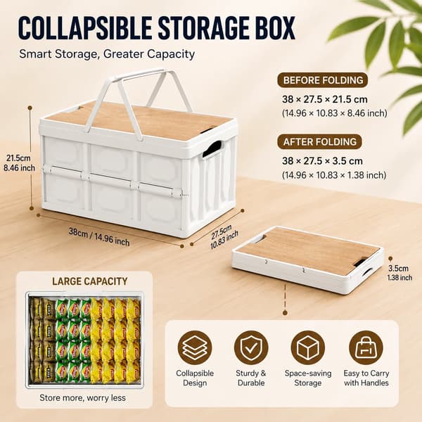 Förvaringslåda, Hållbar Plast, Fällbar Design,Vit