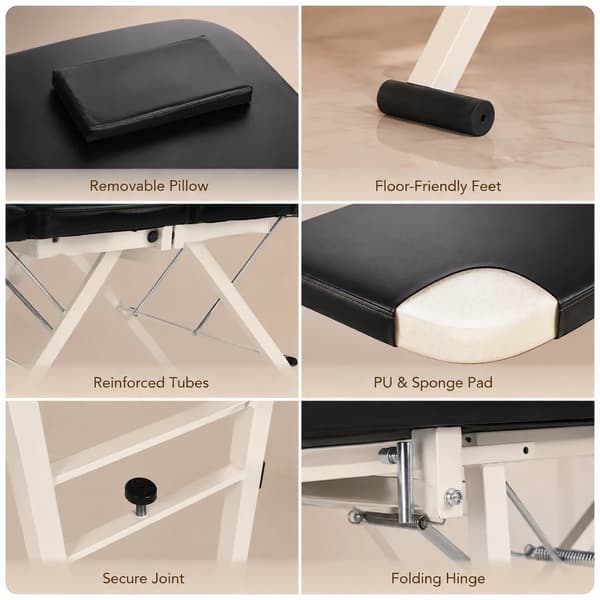Massagebord, Fällbar Design, Justerbart Ryggstöd,svart