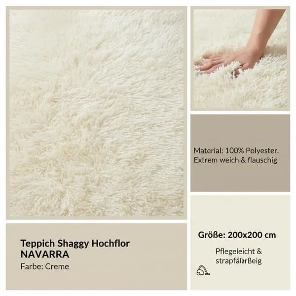 Tæppe, Højkvalitets Polyester, Let at Rengøre,Creme