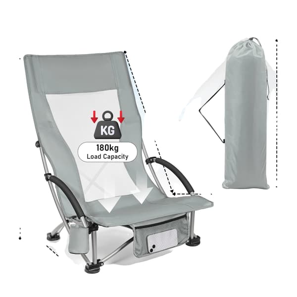 Campingstol, Lättviktsmetallram, Ergonomisk Design,LJUSGRÅ