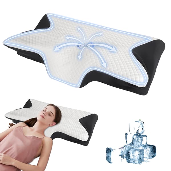 Nakkepude, Ergonomisk Design, Memory Foam Konstruktion,Sort-B