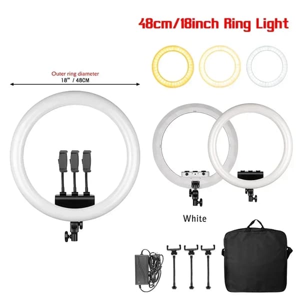 Ring Light, Dæmpbar Lysstyrke, 360° Rotation,Bare Hvidt Lys