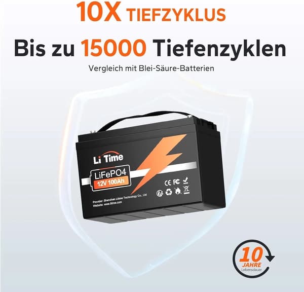 Lithiumbatteri, 4000 cyklusser, BMS-beskyttelse,sort