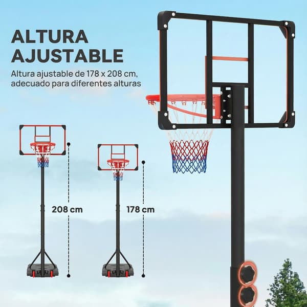 Basketbollring, Justerbar Höjd, Fyllbar Bas, Svart