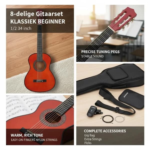Klassisk Guitar, 8-delt Begyndersæt, Kvalitetslyd,hær grøn