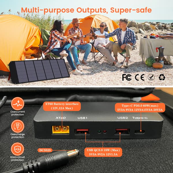 Solpanel, 200W Fällbar Design, Hög Effektivitet,20,5V, SP200, 200W