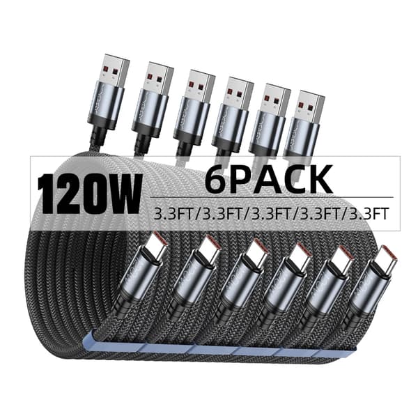 USB-C-kabel, 100W snabbladdning, datasyngsfunktion,2m, 6Pack