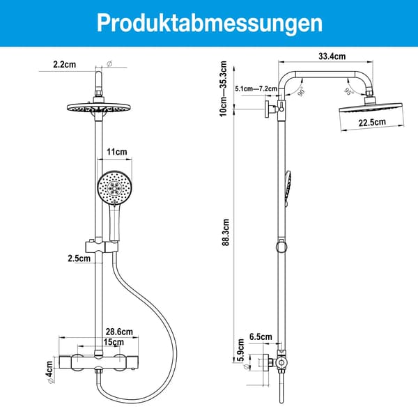 Brusesystem, Rustfrit Stål Konstruktion, Tre Funktioner Håndbruser,sort