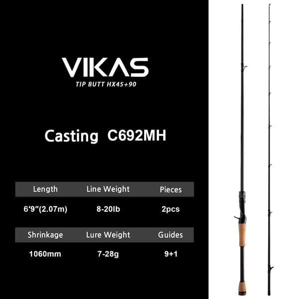 Bassefiskestang, Fuji Guide, Ergonomisk Design,VIKAS-692MHC