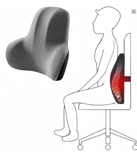 Lænderyg pude, ergonomisk støtte, holdbart memory skum,42.8x10x34cm, sort