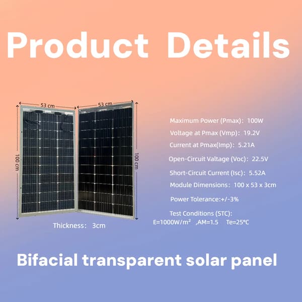 Solpanel, Dubbel-Sidig Teknik, Hög Effektivitet,Bifacial 100w 2st