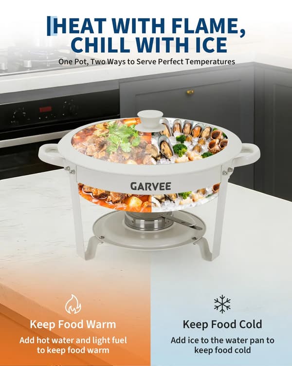 Chafing Dish, Rustfrit Stålramme, Non-Stick Belægning,HVID