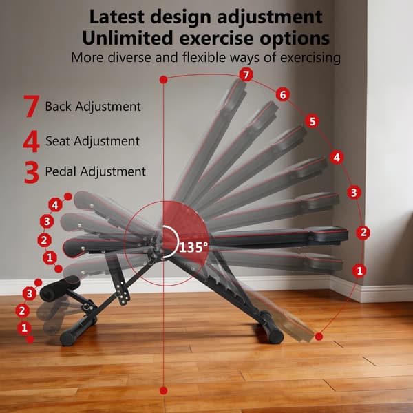 Viktbänk, Justerbara Positioner, Stålram, Stöder upp till 600 lbs, Fällbar Design, Multifunktionell Användning