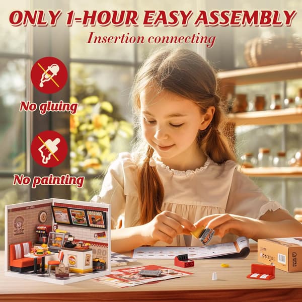 Gør det selv miniature hus sæt, burgerbod, LED lys,DW010