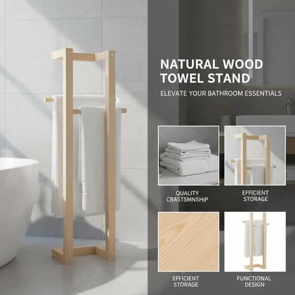 Handdukshållare, Massivt Trä, Modern Design,Brun