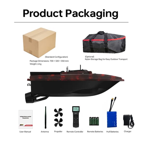 Bait Boat, GPS Dubbel Positionering, Sonar Sensor,D80E Svart Röd