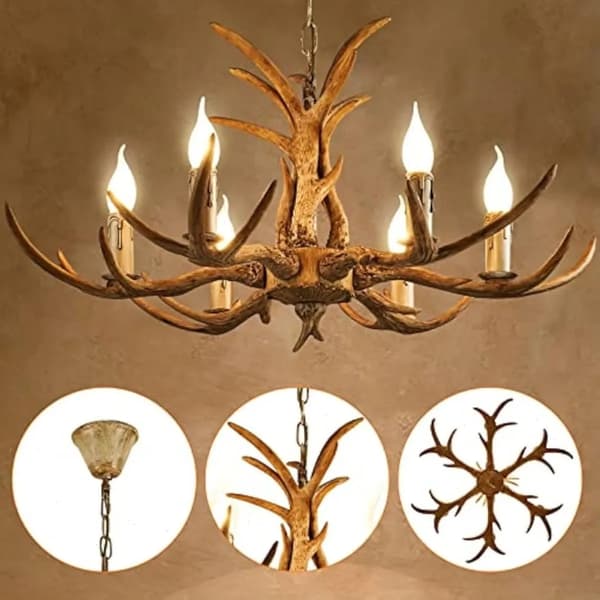 Kronleuchter, 6-Lys Design, Art Deco Stil,Tan