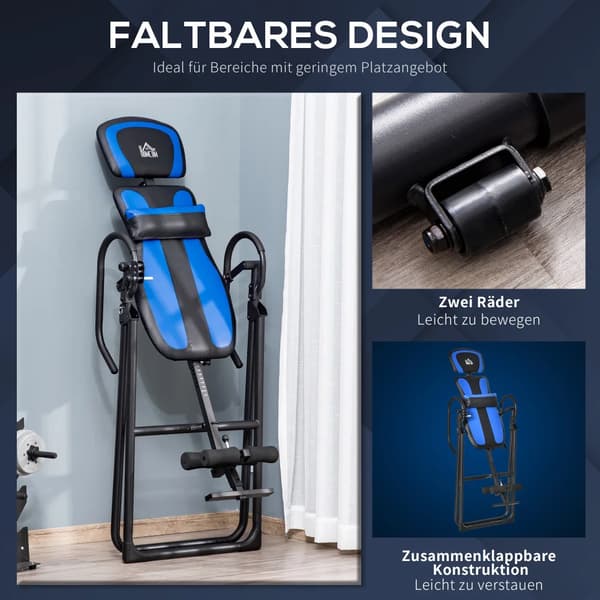 Inversionstabell, Justerbart Ryggstöd, Fällbar Design,132x71x145cm