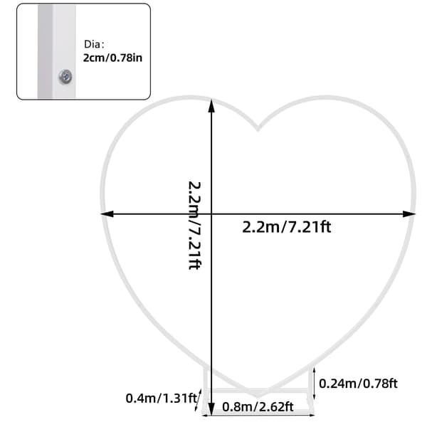 Båge, Hjärta Form Design, Hållbar Metallkonstruktion,VIT, 2.2x2.2m