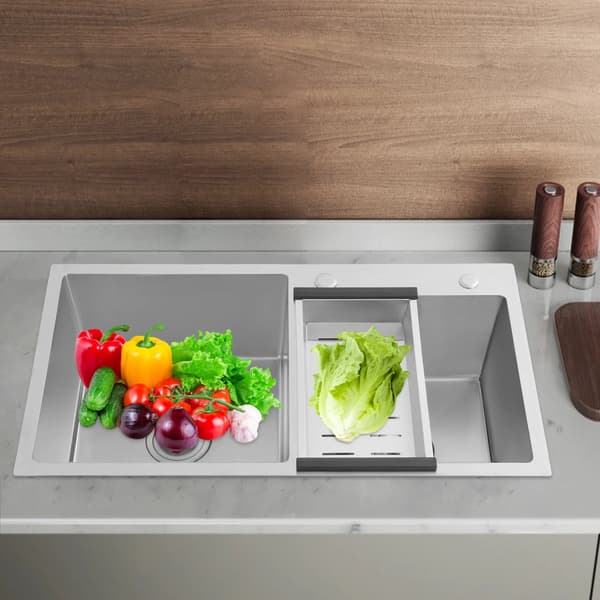 Vask, Rustfrit Stål, Dobbelt Skål Design,Sølv