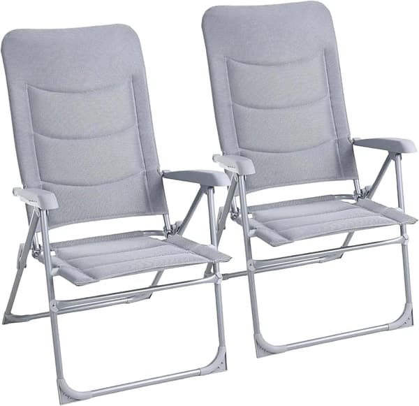 Campingstol, Hög ryggdesign, Justerbara positioner,2Pcs Ljusgrå