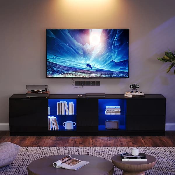 TV-bord, moderne stil, LED-belysningsfunktion,Sort