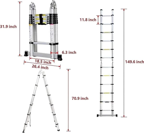 Teleskopstige, Rustfrit Stål, Multifunktionelt Design,3.8M/1.9M+1.9M