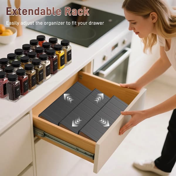 Glas Krydderiglas Sæt, Justerbar Skuffeorganisator, Tæt Design,sort