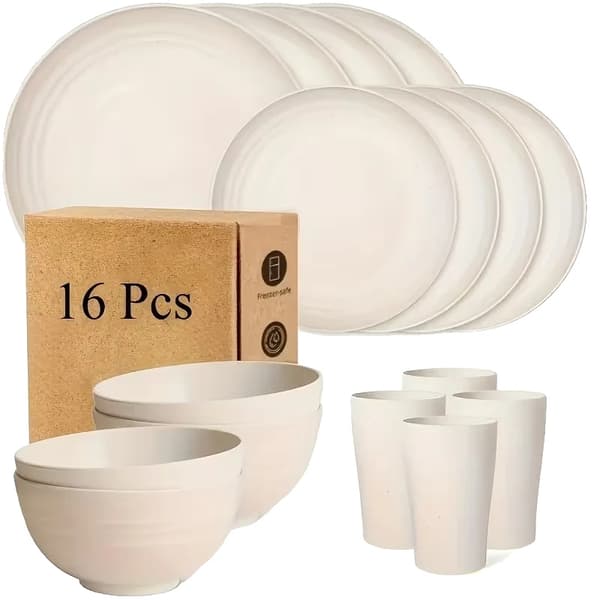 Servis, Mikrovågssäker, Hållbar för Fester,16PCS-VIT