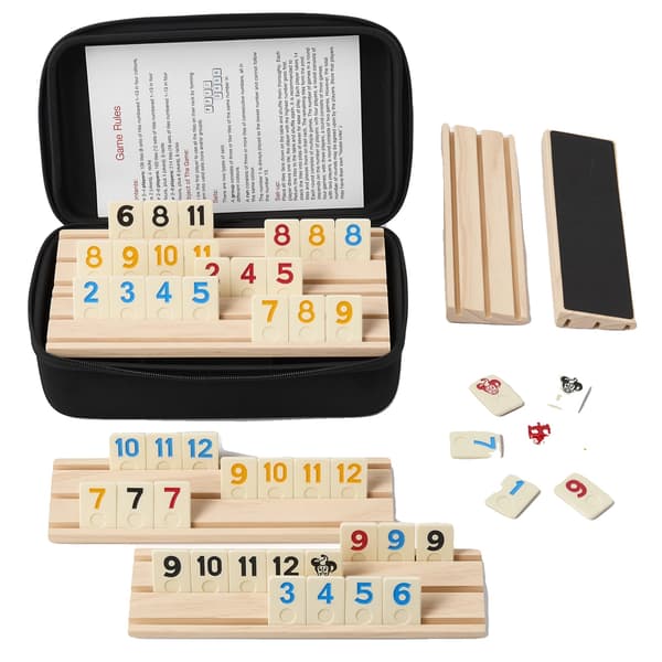 Rummy Cube Spil Sæt, 160 Træfliser, Bæretaske Inkluderet,Lys Grå