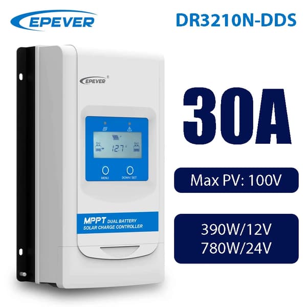 Solcellelader, Maksimal Effektivitet Tracking, Dobbelt Batteristøtte,DR3210N-DDS