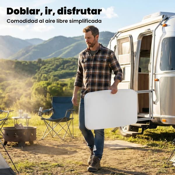 Campingbord, Bärbar Design, Justerbar Höjd, VIT