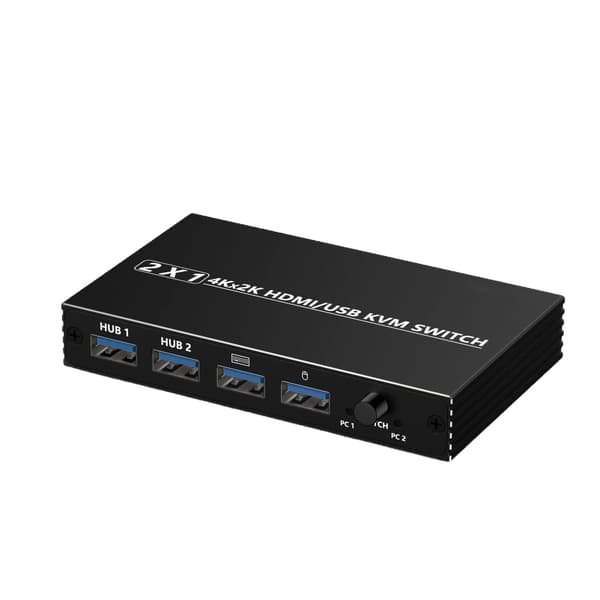 HDMI KVM-switch, 4K-upplösning, stöder 2 datorer, USB 2.0-portar, manuell växlingsknapp, kompatibel med Windows/Linux/MacOS