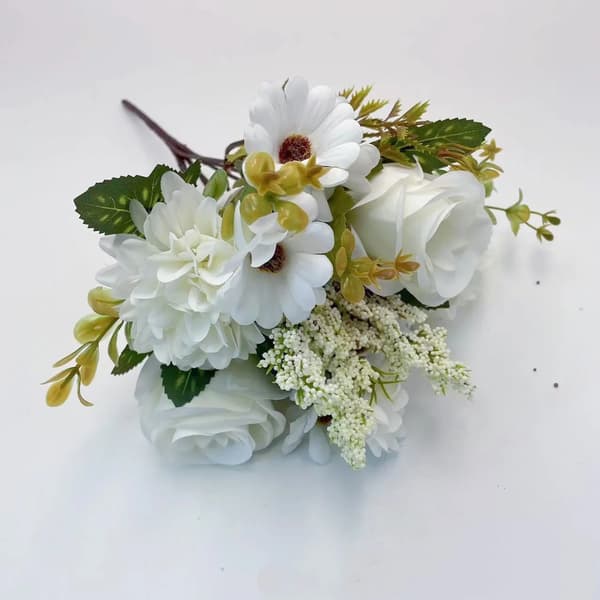 Konstgjord Rosbukett, Sidenblommor, Elegant Bröllopsdekoration,VIT