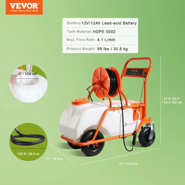 Gräsmattespruta, batteridriven, justerbart tryck,60L