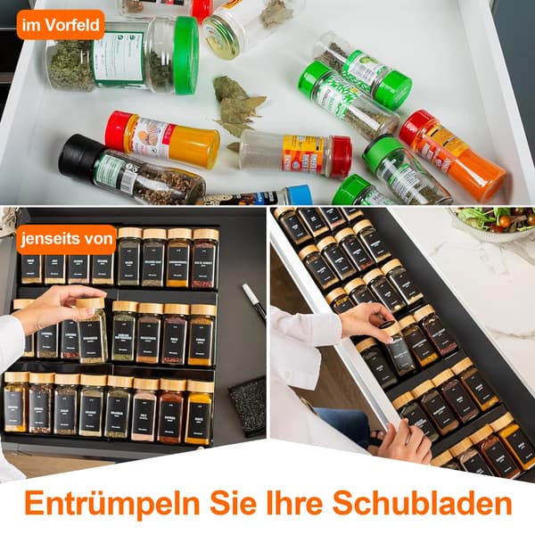 Krydderihylde, Justerbar Bredde, Organiserer 36 Flasker,sort