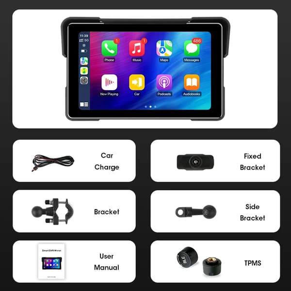 Motorcykel Dashboard Display, Trådløs CarPlay, Bluetooth Forbindelse,7 tommer TPMS