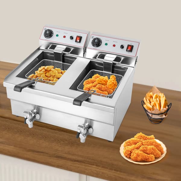 Fritös, 6000W effekt, 10L x 2 kapacitet, automatisk termostat, avloppskran ingår, rektangulär form