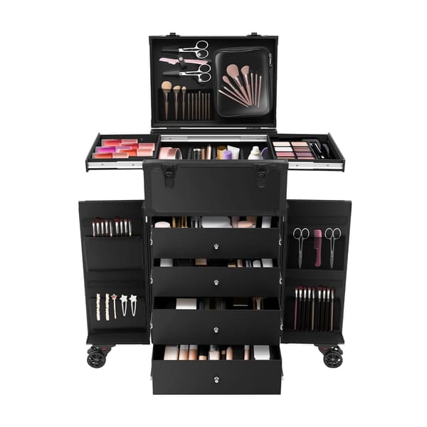 Makeup Case, Rullende Trolley, 4 Skuffer,sort