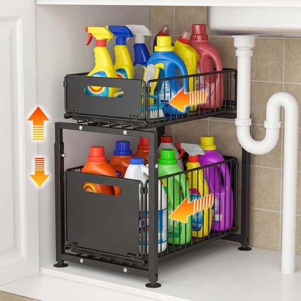 Under Sink Organizer, 2-lags Design, Stål Konstruktion,L, sort