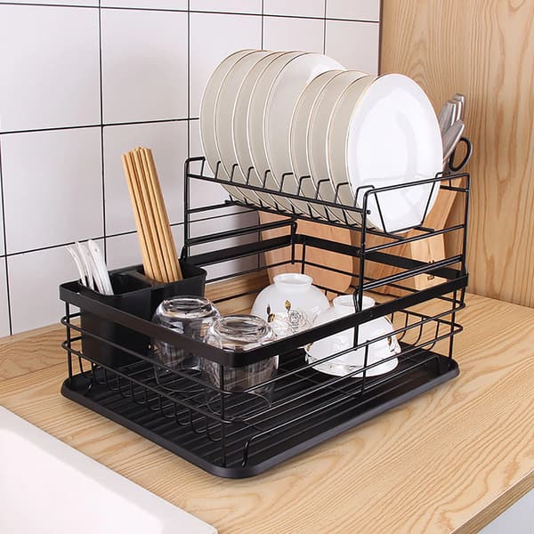 Opvaskestativ, To-niveau Design, Holdbare Materialer,sort