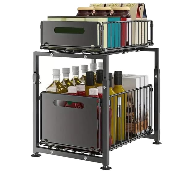 Skab Organizer, Utrækkelig Design, Justerbar Opbevaring,Sort-B-1PC