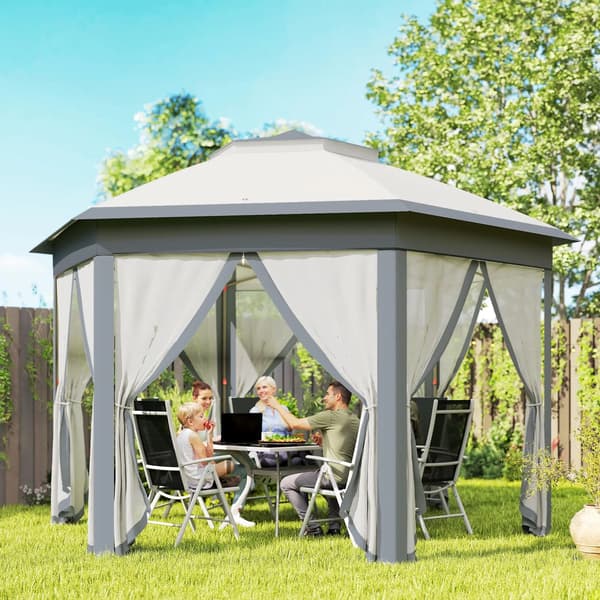Paviljong, Fällbar Design, Myggskydd,Ljusgrå, XL