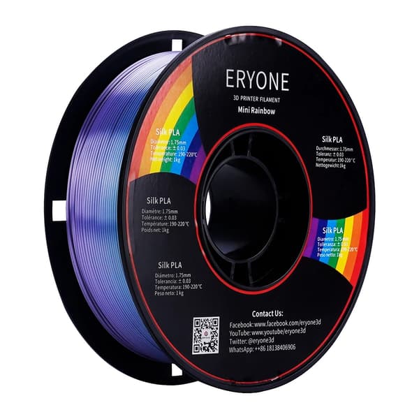 3D-printer filament, PLA-material, 1,75 mm diameter,Regnbue filament