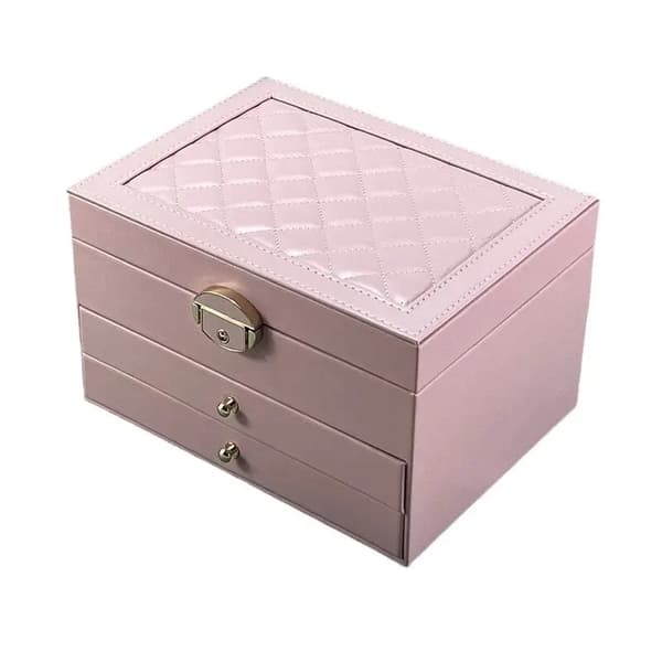 Smykkeboks, Multi-Lag Design, Elegant Læderkonstruktion,L, Pink