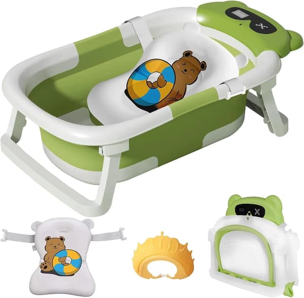 Babybadekar, Foldbart Design, Temperaturindikator,Grøn