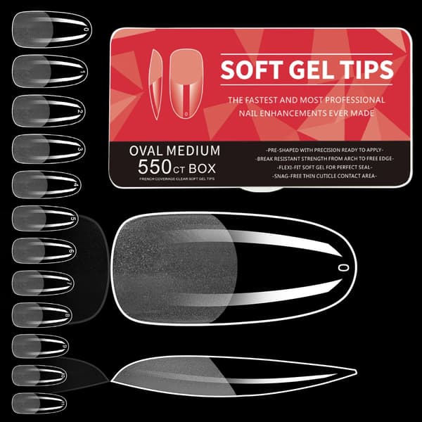 Falska nageltips, 550 stycken, fransk stil,Oval Medium