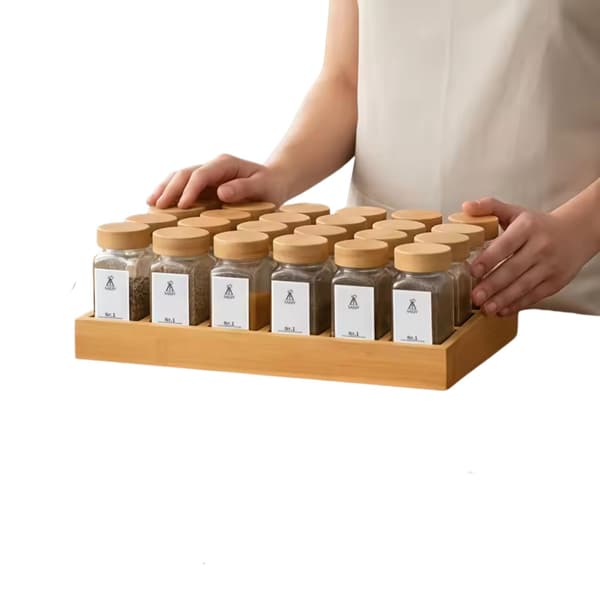 Kryddburksset, Hållbar Bambubräda, Glasburkar,25PCS